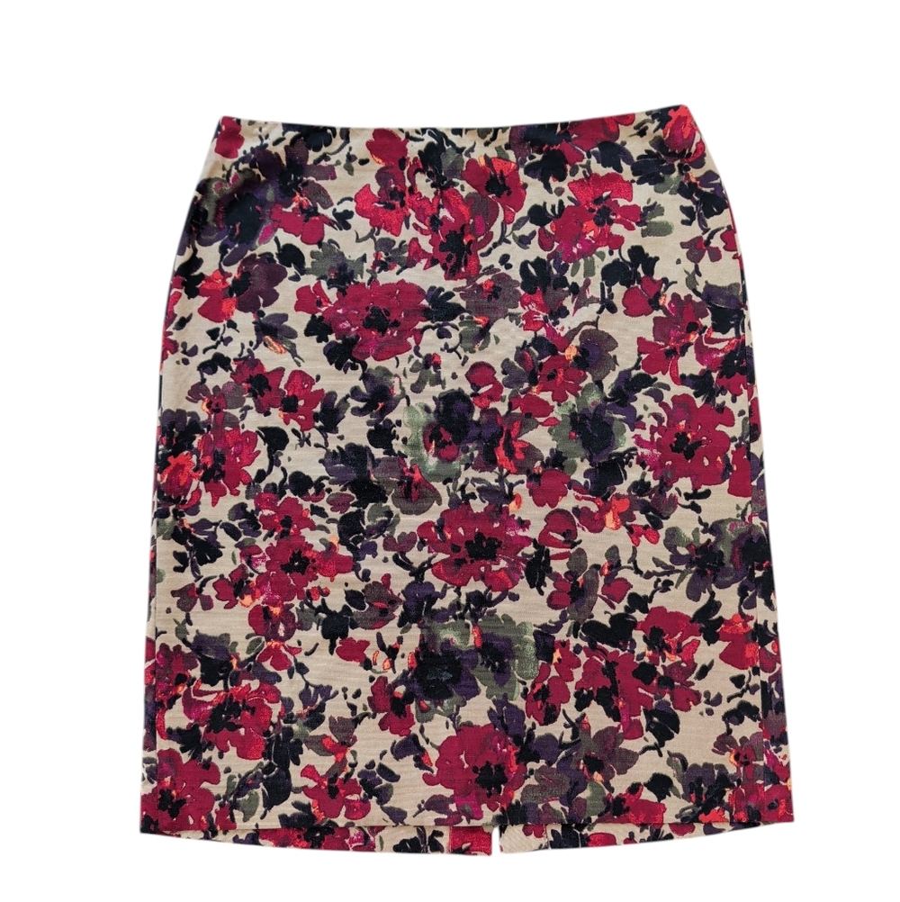 Talbots Career Wear Floral Pencil Skirt 10 Tan Red Purple